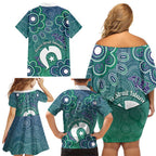 Sea Turtle Torres Strait Islands Family Matching Off Shoulder Short Dress and Hawaiian Shirt Pacific Indigenous Australian Oceanic Dot Art