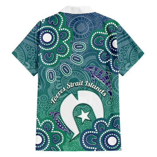 Sea Turtle Torres Strait Islands Family Matching Off Shoulder Short Dress and Hawaiian Shirt Pacific Indigenous Australian Oceanic Dot Art