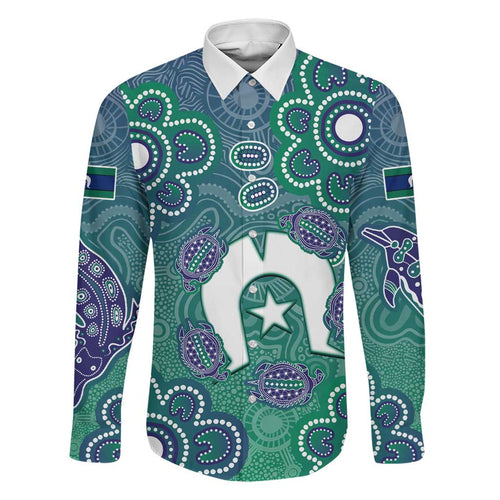 Sea Turtle Torres Strait Islands Family Matching Off Shoulder Short Dress and Hawaiian Shirt Pacific Indigenous Australian Oceanic Dot Art