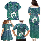 Sea Turtle Torres Strait Islands Family Matching Puletasi and Hawaiian Shirt Pacific Indigenous Australian Oceanic Dot Art