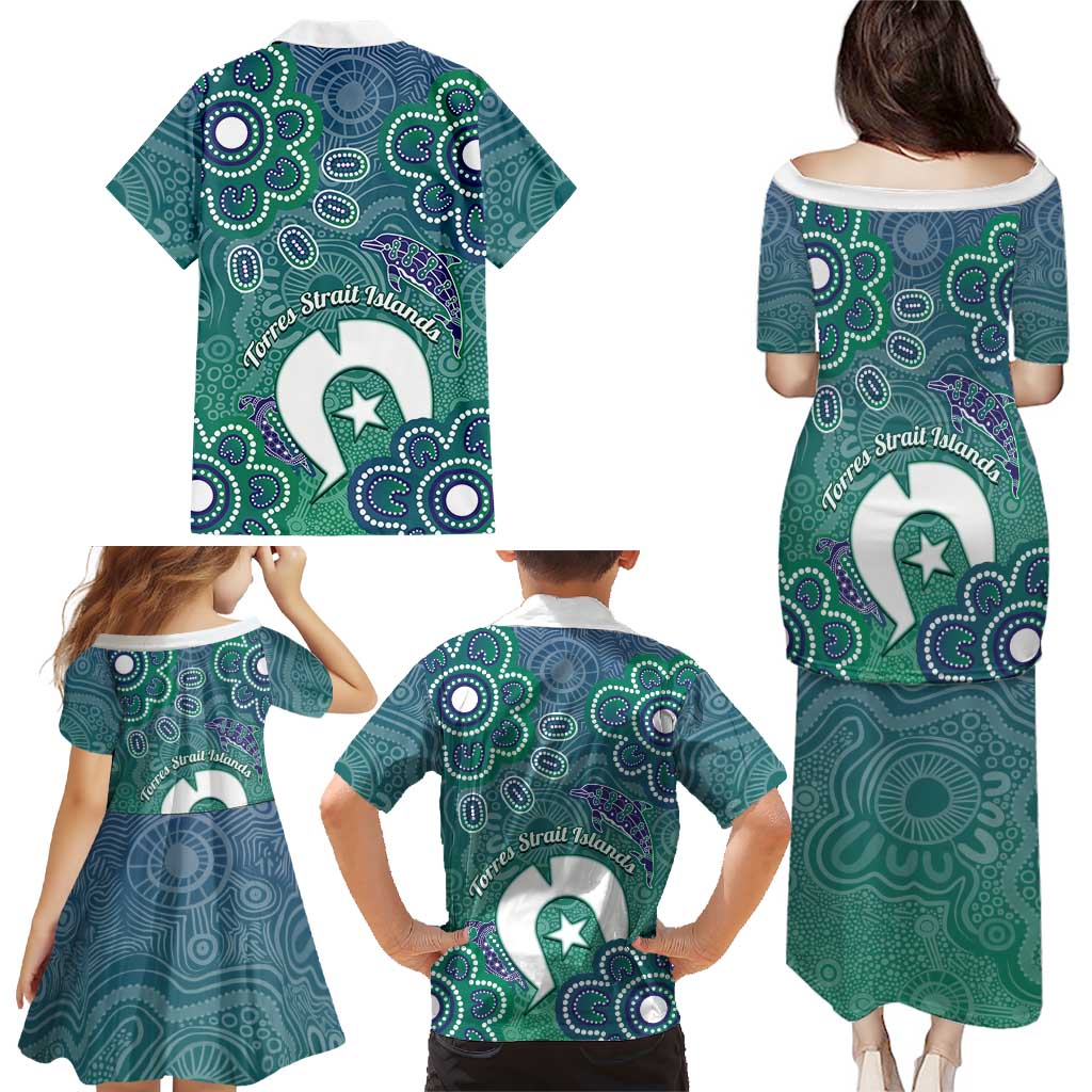 Sea Turtle Torres Strait Islands Family Matching Puletasi and Hawaiian Shirt Pacific Indigenous Australian Oceanic Dot Art
