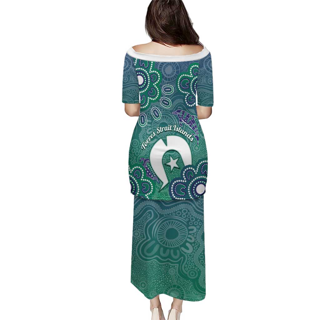 Sea Turtle Torres Strait Islands Family Matching Puletasi and Hawaiian Shirt Pacific Indigenous Australian Oceanic Dot Art