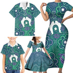 Sea Turtle Torres Strait Islands Family Matching Short Sleeve Bodycon Dress and Hawaiian Shirt Pacific Indigenous Australian Oceanic Dot Art