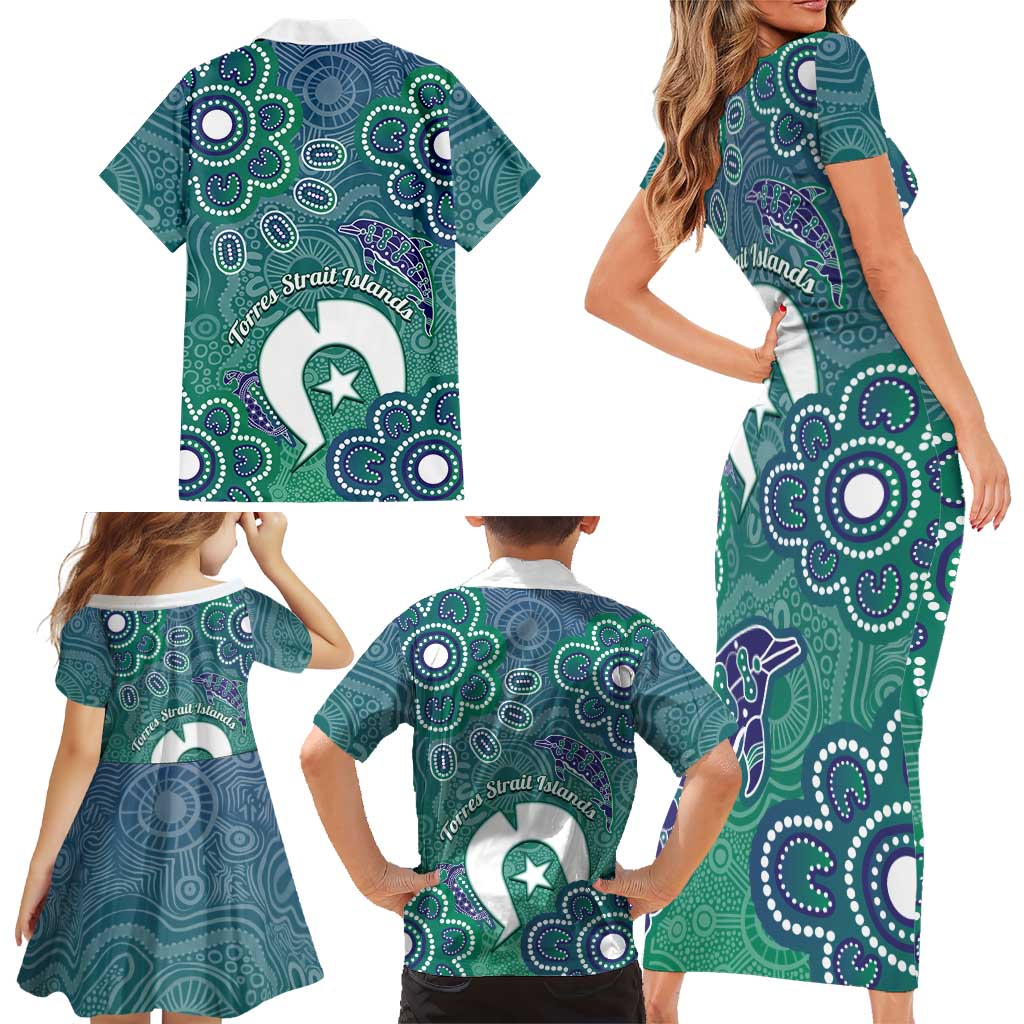 Sea Turtle Torres Strait Islands Family Matching Short Sleeve Bodycon Dress and Hawaiian Shirt Pacific Indigenous Australian Oceanic Dot Art
