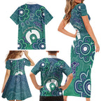 Sea Turtle Torres Strait Islands Family Matching Short Sleeve Bodycon Dress and Hawaiian Shirt Pacific Indigenous Australian Oceanic Dot Art