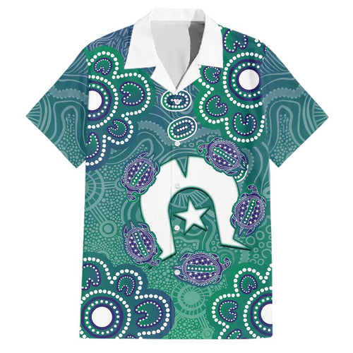 Sea Turtle Torres Strait Islands Family Matching Short Sleeve Bodycon Dress and Hawaiian Shirt Pacific Indigenous Australian Oceanic Dot Art