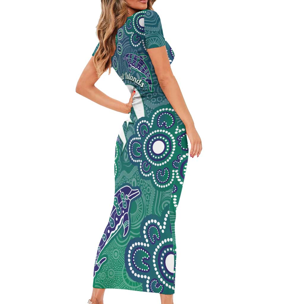 Sea Turtle Torres Strait Islands Family Matching Short Sleeve Bodycon Dress and Hawaiian Shirt Pacific Indigenous Australian Oceanic Dot Art