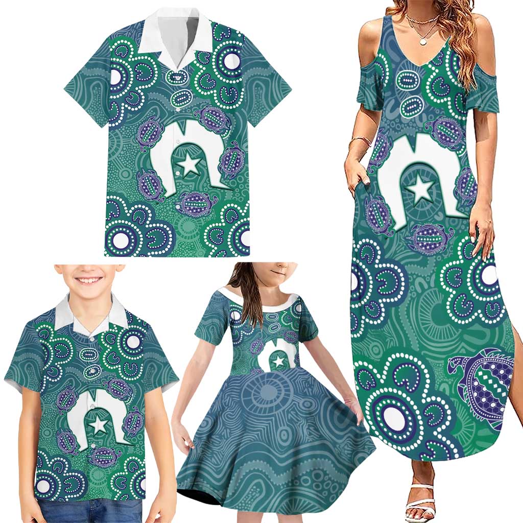 Sea Turtle Torres Strait Islands Family Matching Summer Maxi Dress and Hawaiian Shirt Pacific Indigenous Australian Oceanic Dot Art