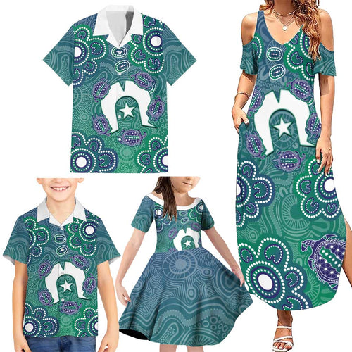 Sea Turtle Torres Strait Islands Family Matching Summer Maxi Dress and Hawaiian Shirt Pacific Indigenous Australian Oceanic Dot Art