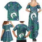 Sea Turtle Torres Strait Islands Family Matching Summer Maxi Dress and Hawaiian Shirt Pacific Indigenous Australian Oceanic Dot Art