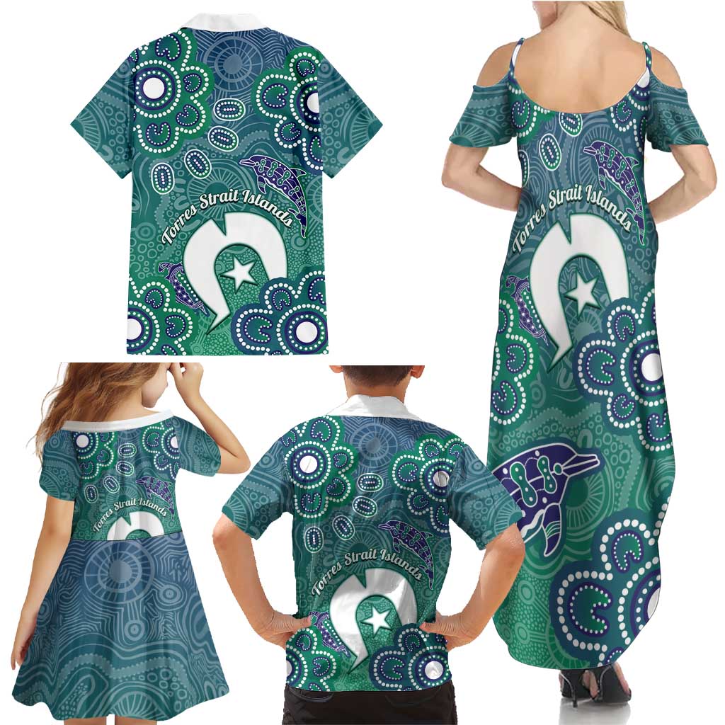 Sea Turtle Torres Strait Islands Family Matching Summer Maxi Dress and Hawaiian Shirt Pacific Indigenous Australian Oceanic Dot Art