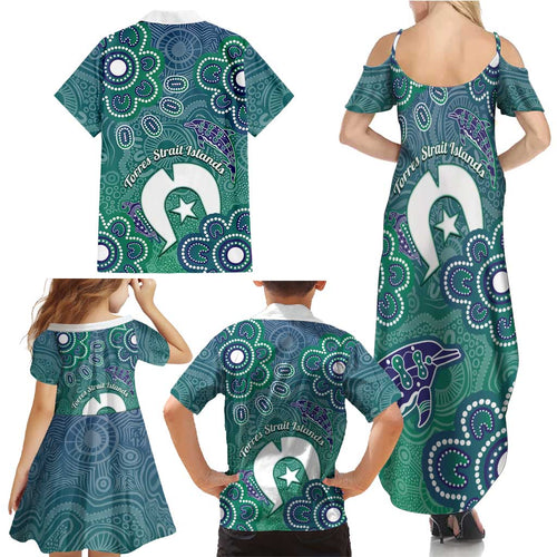 Sea Turtle Torres Strait Islands Family Matching Summer Maxi Dress and Hawaiian Shirt Pacific Indigenous Australian Oceanic Dot Art
