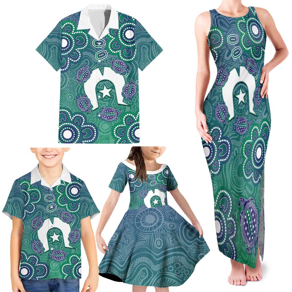 Sea Turtle Torres Strait Islands Family Matching Tank Maxi Dress and Hawaiian Shirt Pacific Indigenous Australian Oceanic Dot Art