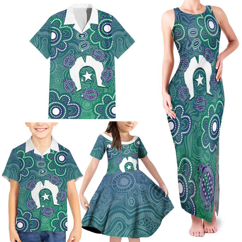 Sea Turtle Torres Strait Islands Family Matching Tank Maxi Dress and Hawaiian Shirt Pacific Indigenous Australian Oceanic Dot Art