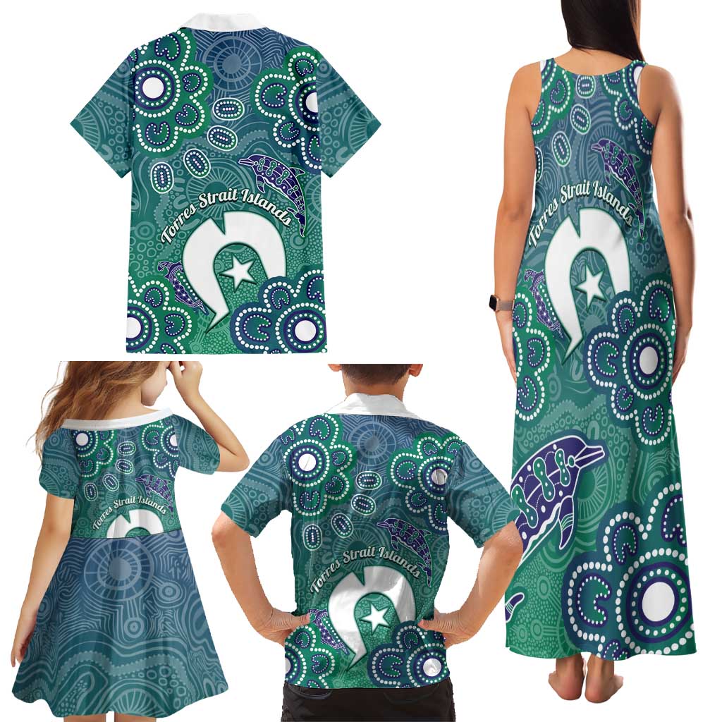Sea Turtle Torres Strait Islands Family Matching Tank Maxi Dress and Hawaiian Shirt Pacific Indigenous Australian Oceanic Dot Art