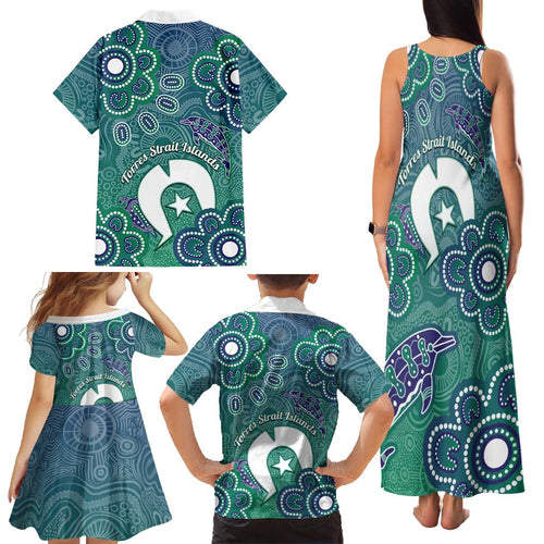 Sea Turtle Torres Strait Islands Family Matching Tank Maxi Dress and Hawaiian Shirt Pacific Indigenous Australian Oceanic Dot Art