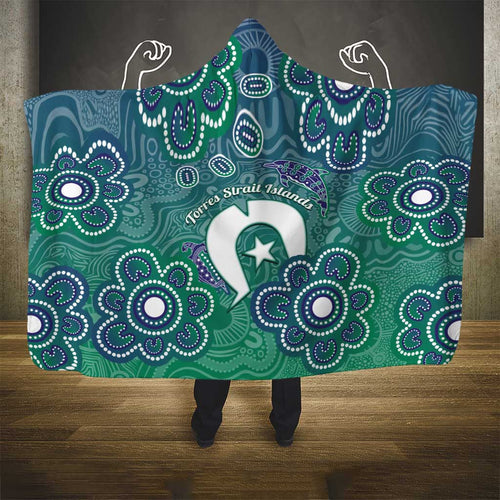 Sea Turtle Torres Strait Islands Hooded Blanket Pacific Indigenous Australian Oceanic Dot Art