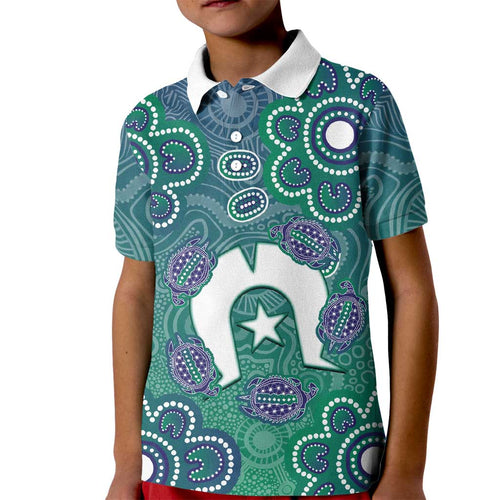 Sea Turtle Torres Strait Islands Kid Polo Shirt Pacific Indigenous Australian Oceanic Dot Art