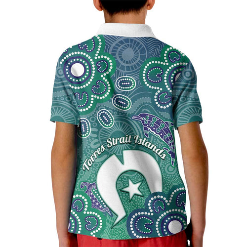 Sea Turtle Torres Strait Islands Kid Polo Shirt Pacific Indigenous Australian Oceanic Dot Art