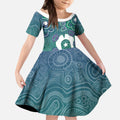 Sea Turtle Torres Strait Islands Kid Short Sleeve Dress Pacific Indigenous Australian Oceanic Dot Art