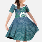 Sea Turtle Torres Strait Islands Kid Short Sleeve Dress Pacific Indigenous Australian Oceanic Dot Art