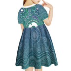 Sea Turtle Torres Strait Islands Kid Short Sleeve Dress Pacific Indigenous Australian Oceanic Dot Art