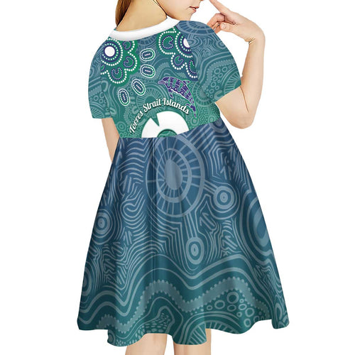Sea Turtle Torres Strait Islands Kid Short Sleeve Dress Pacific Indigenous Australian Oceanic Dot Art