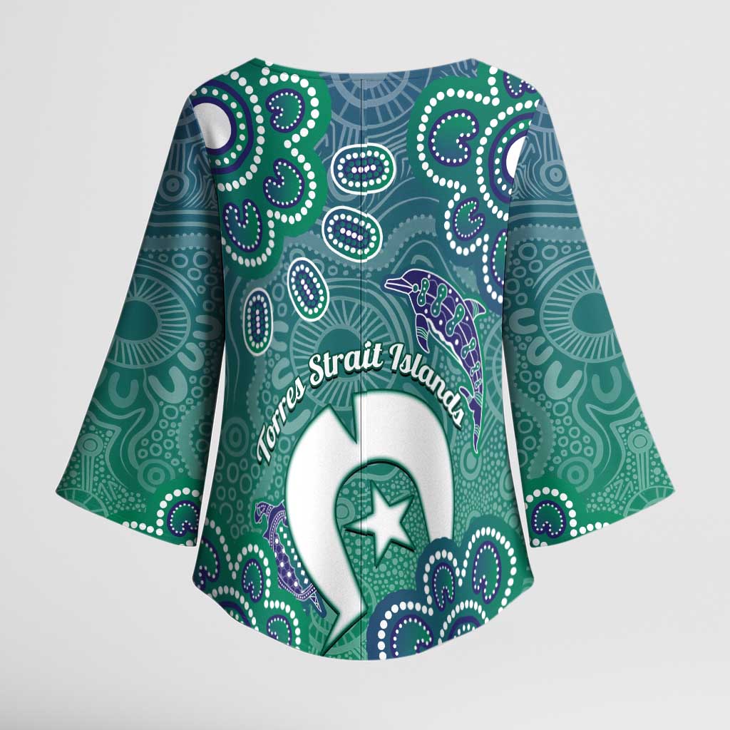 Sea Turtle Torres Strait Islands Kimono Sleeve Blouse Pacific Indigenous Australian Oceanic Dot Art