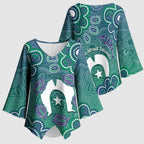 Sea Turtle Torres Strait Islands Kimono Sleeve Blouse Pacific Indigenous Australian Oceanic Dot Art