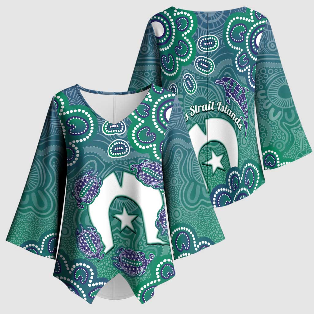 Sea Turtle Torres Strait Islands Kimono Sleeve Blouse Pacific Indigenous Australian Oceanic Dot Art