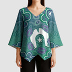Sea Turtle Torres Strait Islands Kimono Sleeve Blouse Pacific Indigenous Australian Oceanic Dot Art