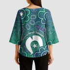 Sea Turtle Torres Strait Islands Kimono Sleeve Blouse Pacific Indigenous Australian Oceanic Dot Art