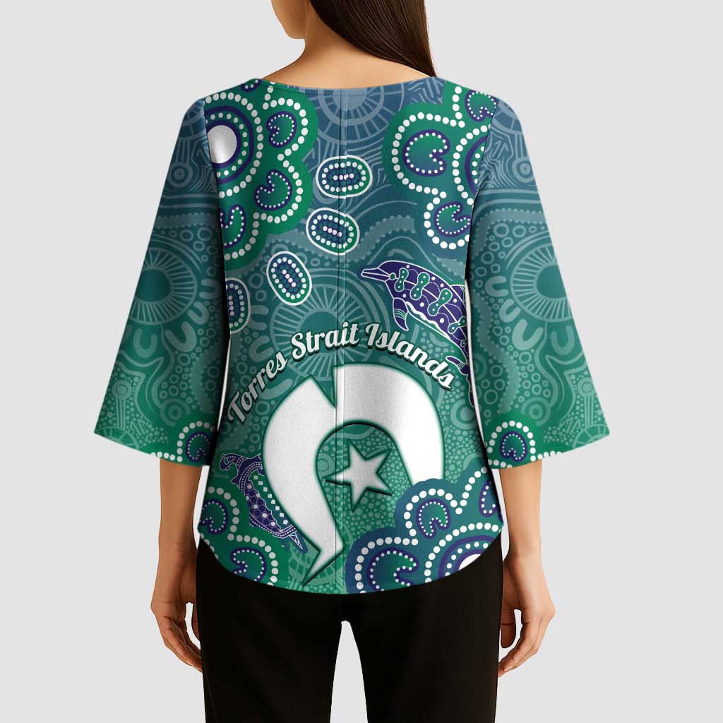 Sea Turtle Torres Strait Islands Kimono Sleeve Blouse Pacific Indigenous Australian Oceanic Dot Art
