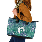 Sea Turtle Torres Strait Islands Leather Tote Bag Pacific Indigenous Australian Oceanic Dot Art