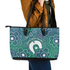 Sea Turtle Torres Strait Islands Leather Tote Bag Pacific Indigenous Australian Oceanic Dot Art