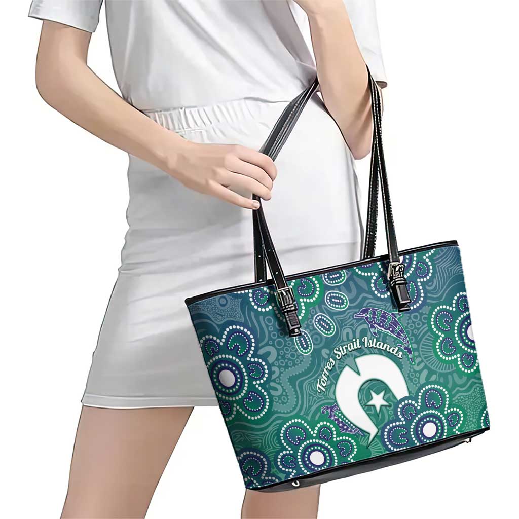 Sea Turtle Torres Strait Islands Leather Tote Bag Pacific Indigenous Australian Oceanic Dot Art