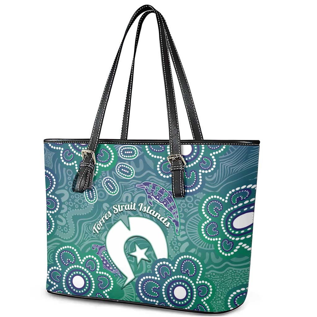 Sea Turtle Torres Strait Islands Leather Tote Bag Pacific Indigenous Australian Oceanic Dot Art