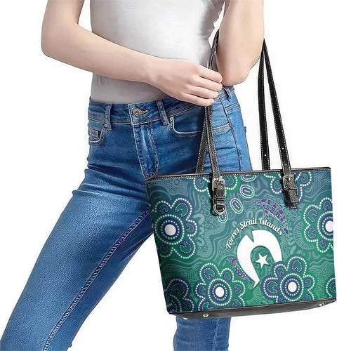 Sea Turtle Torres Strait Islands Leather Tote Bag Pacific Indigenous Australian Oceanic Dot Art