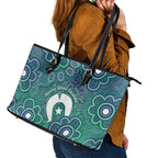 Sea Turtle Torres Strait Islands Leather Tote Bag Pacific Indigenous Australian Oceanic Dot Art