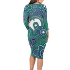 Sea Turtle Torres Strait Islands Long Sleeve Bodycon Dress Pacific Indigenous Australian Oceanic Dot Art