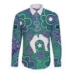 Sea Turtle Torres Strait Islands Long Sleeve Button Shirt Pacific Indigenous Australian Oceanic Dot Art