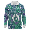 Sea Turtle Torres Strait Islands Long Sleeve Polo Shirt Pacific Indigenous Australian Oceanic Dot Art