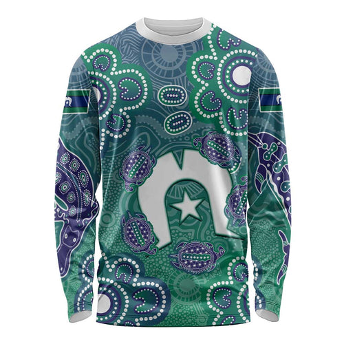 Sea Turtle Torres Strait Islands Long Sleeve Shirt Pacific Indigenous Australian Oceanic Dot Art