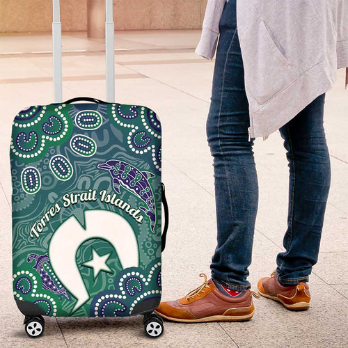 Sea Turtle Torres Strait Islands Luggage Cover Pacific Indigenous Australian Oceanic Dot Art