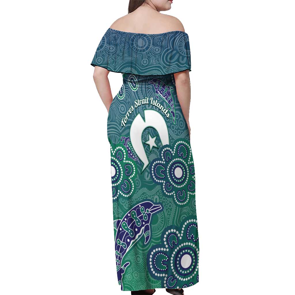 Sea Turtle Torres Strait Islands Off Shoulder Maxi Dress Pacific Indigenous Australian Oceanic Dot Art