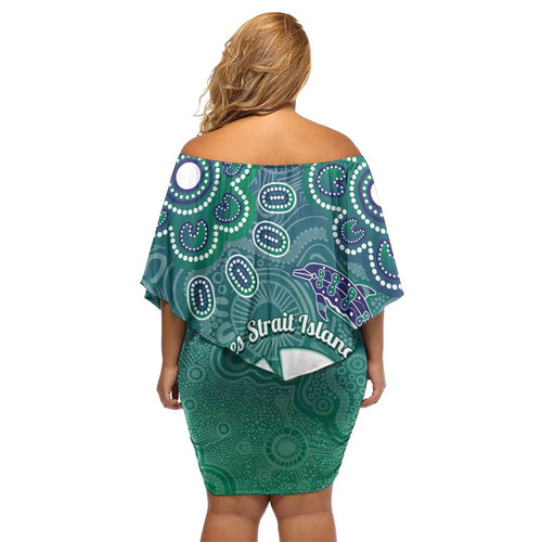 Sea Turtle Torres Strait Islands Off Shoulder Short Dress Pacific Indigenous Australian Oceanic Dot Art