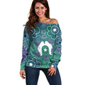 Sea Turtle Torres Strait Islands Off Shoulder Sweater Pacific Indigenous Australian Oceanic Dot Art