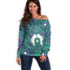 Sea Turtle Torres Strait Islands Off Shoulder Sweater Pacific Indigenous Australian Oceanic Dot Art