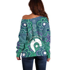 Sea Turtle Torres Strait Islands Off Shoulder Sweater Pacific Indigenous Australian Oceanic Dot Art