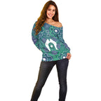Sea Turtle Torres Strait Islands Off Shoulder Sweater Pacific Indigenous Australian Oceanic Dot Art